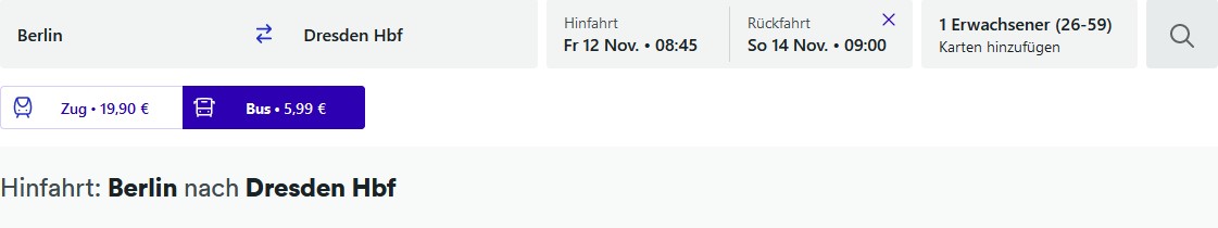 Berlin nach Dresden Hinfahrt