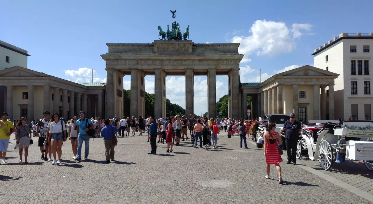 The Brandenburg Gate in Berlin is the most famous landmark