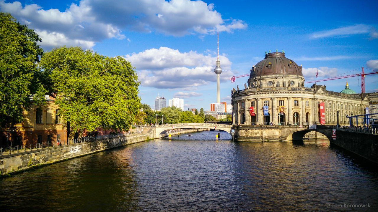 A fantastic view of the Bode Museum in Berlin. In the background is the TV tower.