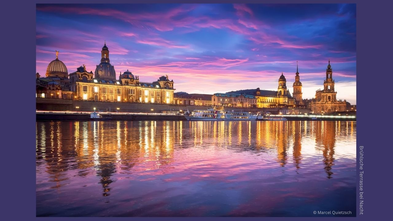 Brühlsche Terrasse bei Nacht in Dresden